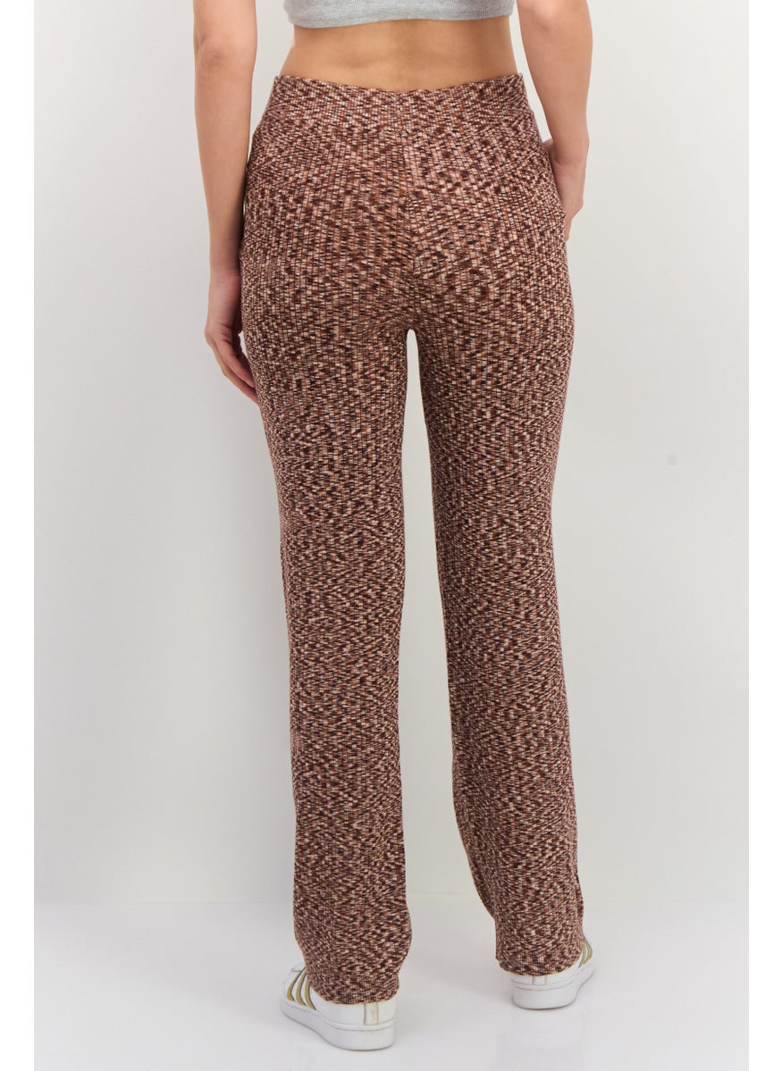 Women Regular Fit Textured Straight Leg Pants, Brown Combo