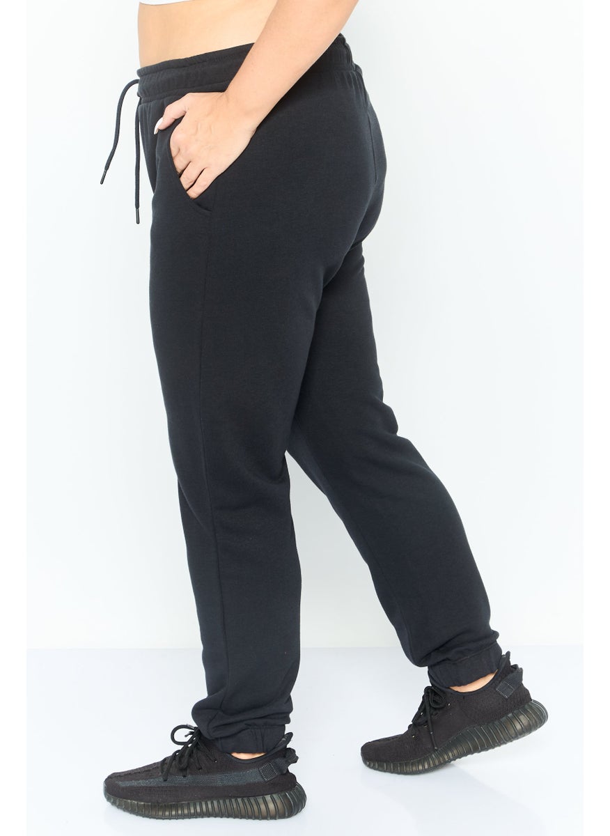 Women Sportswear Fit Embroidered Outdoor Track Pants, Black