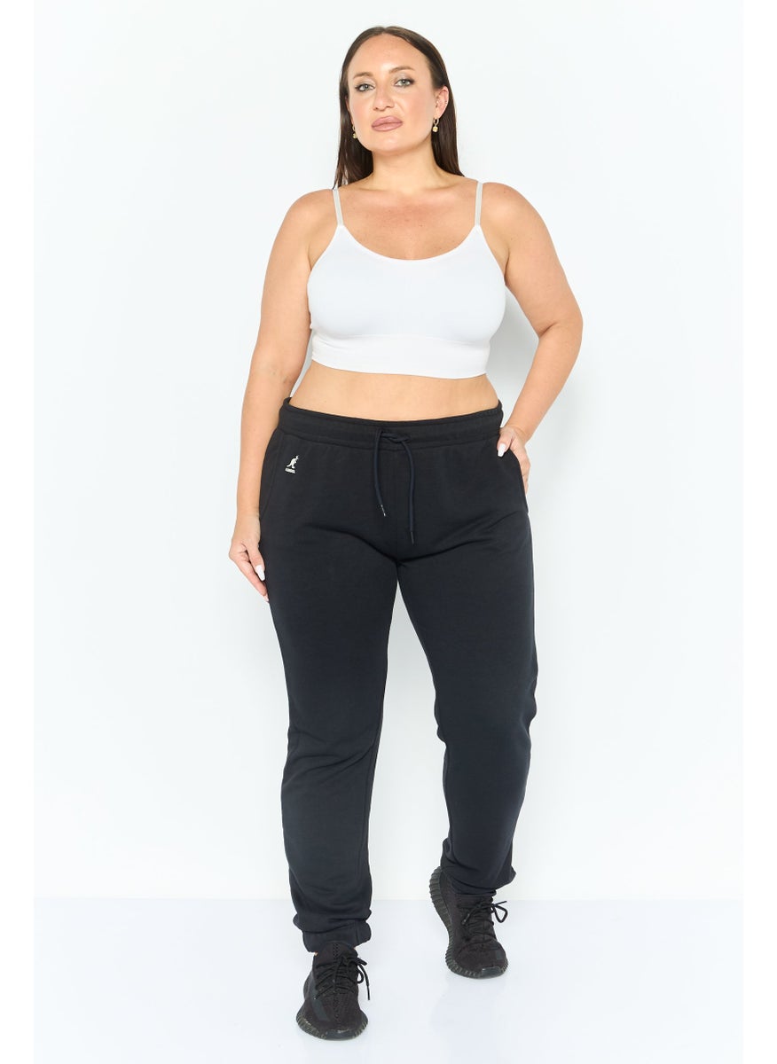 Women Sportswear Fit Embroidered Outdoor Track Pants, Black