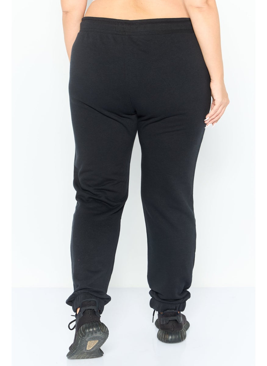 Women Sportswear Fit Embroidered Outdoor Track Pants, Black