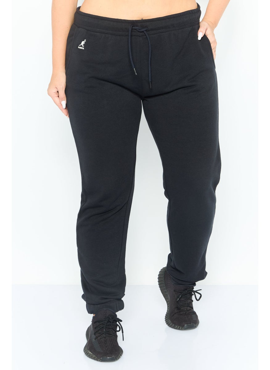 Women Sportswear Fit Embroidered Outdoor Track Pants, Black