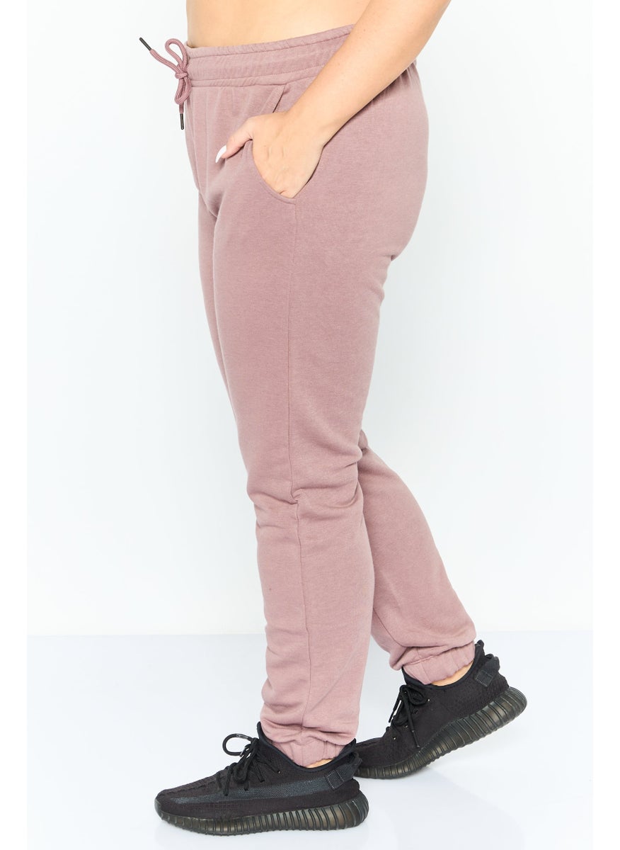 Women Sportswear Fit Embroidered Outdoor Sweatpants, Old Rose