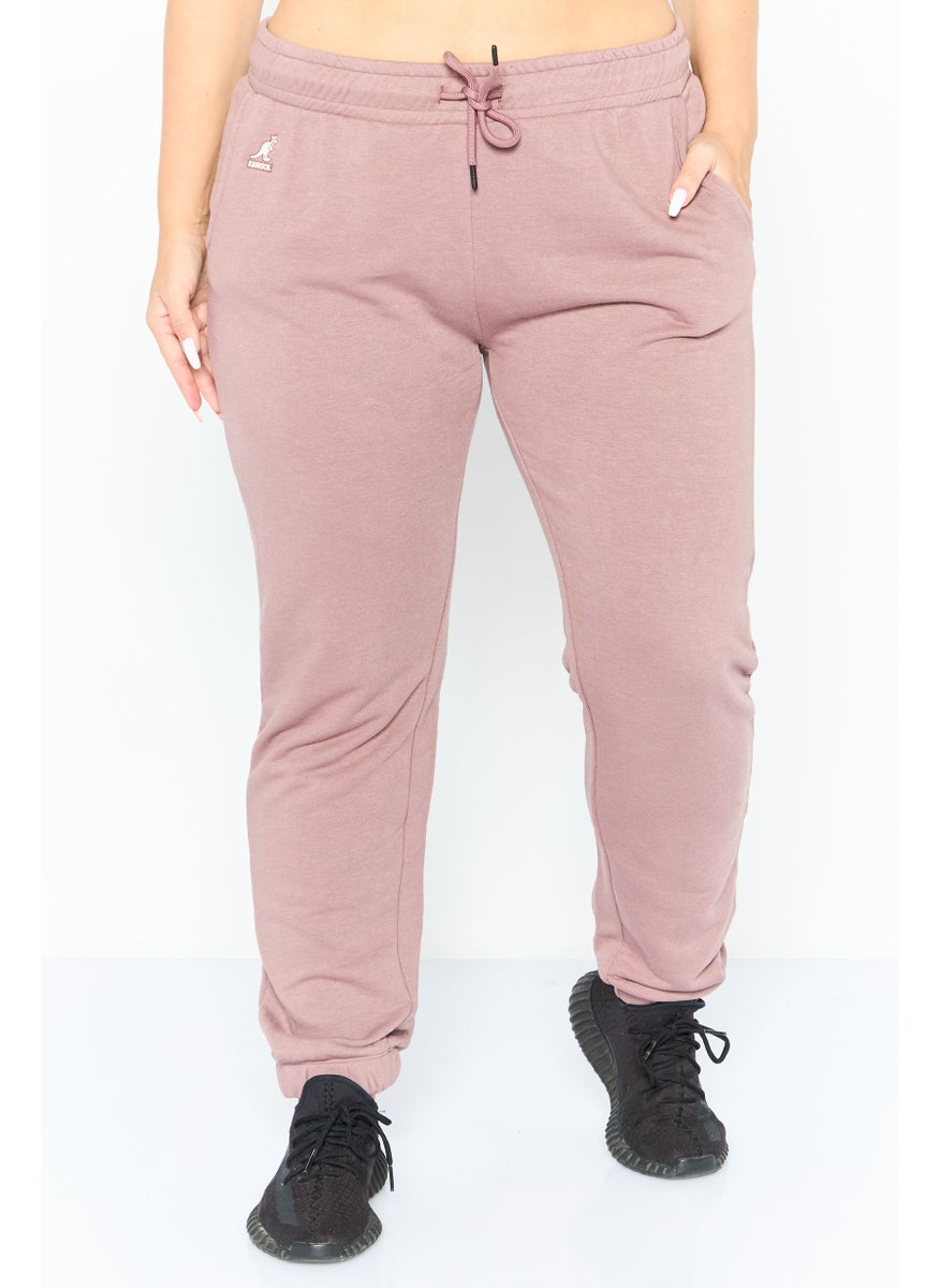 Women Sportswear Fit Embroidered Outdoor Sweatpants, Old Rose