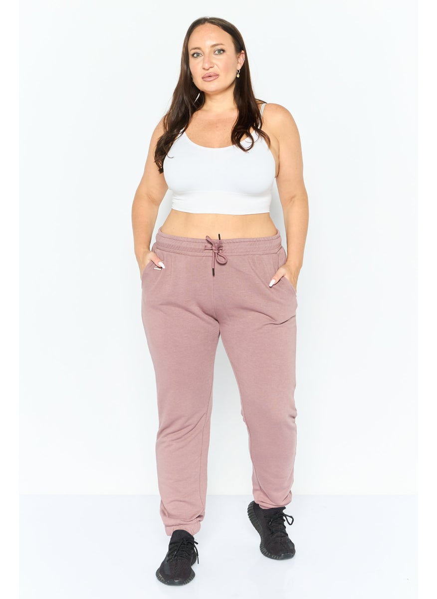 Women Sportswear Fit Embroidered Outdoor Sweatpants, Old Rose