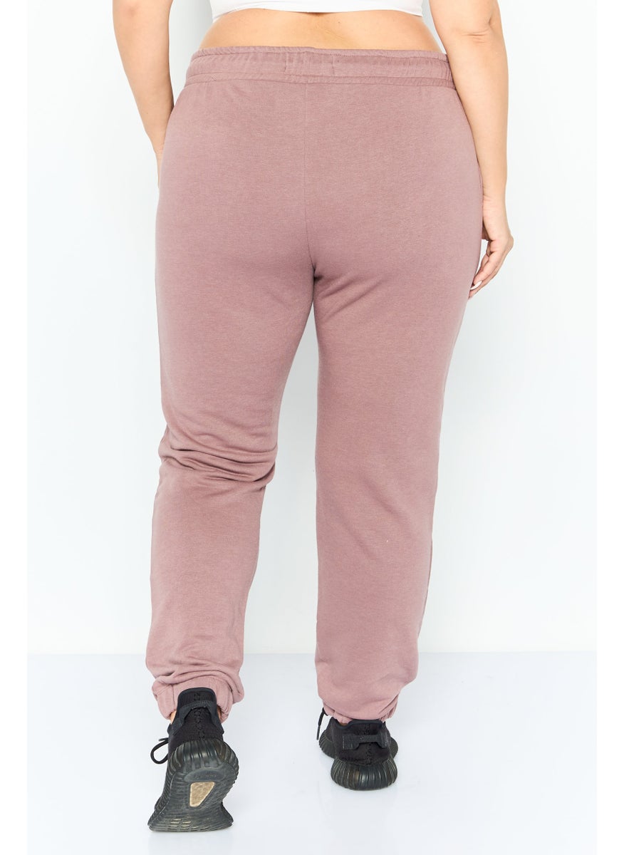 Women Sportswear Fit Embroidered Outdoor Sweatpants, Old Rose