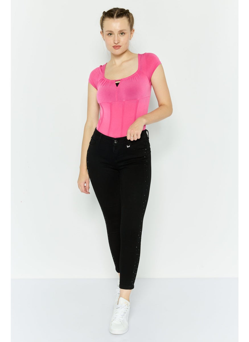 Women Skinny Fit Low Rise Slim Leg Stretchable Jeans, Black