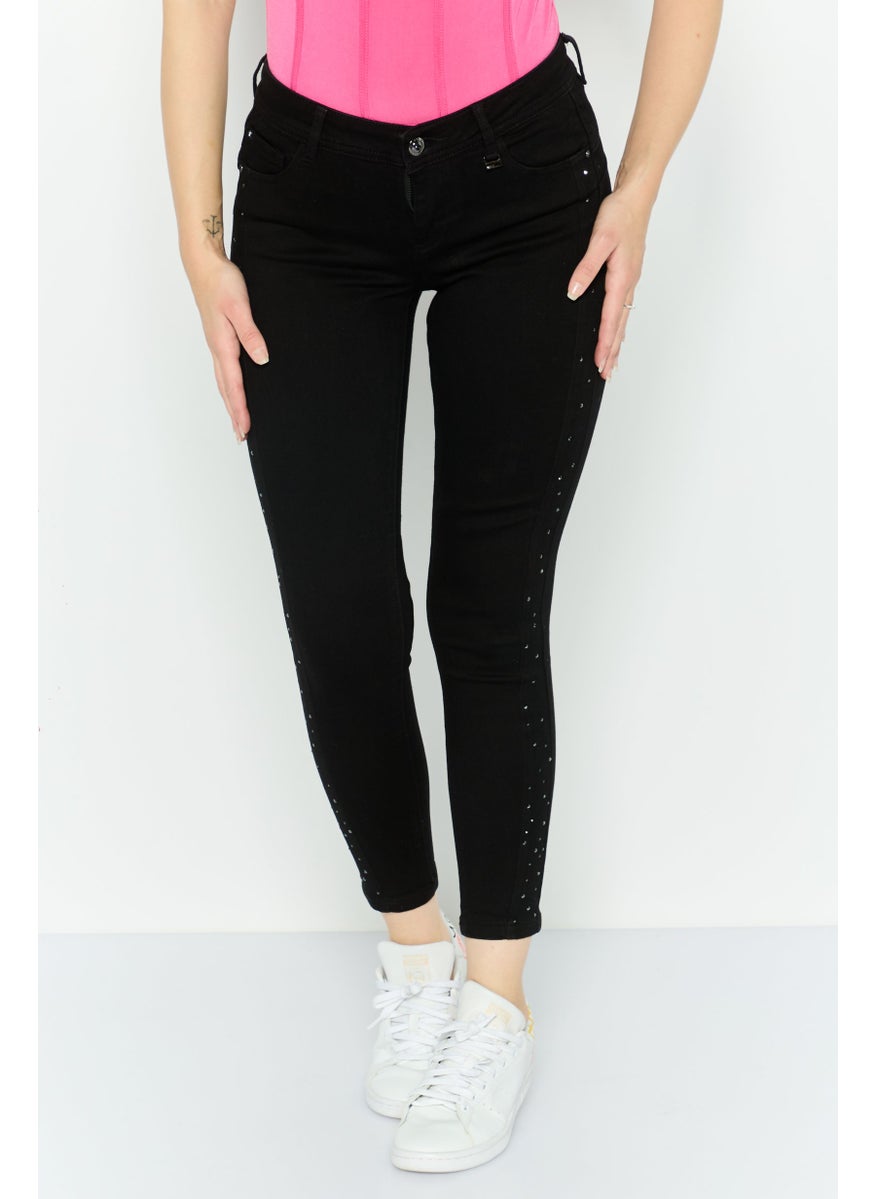 Women Skinny Fit Low Rise Slim Leg Stretchable Jeans, Black