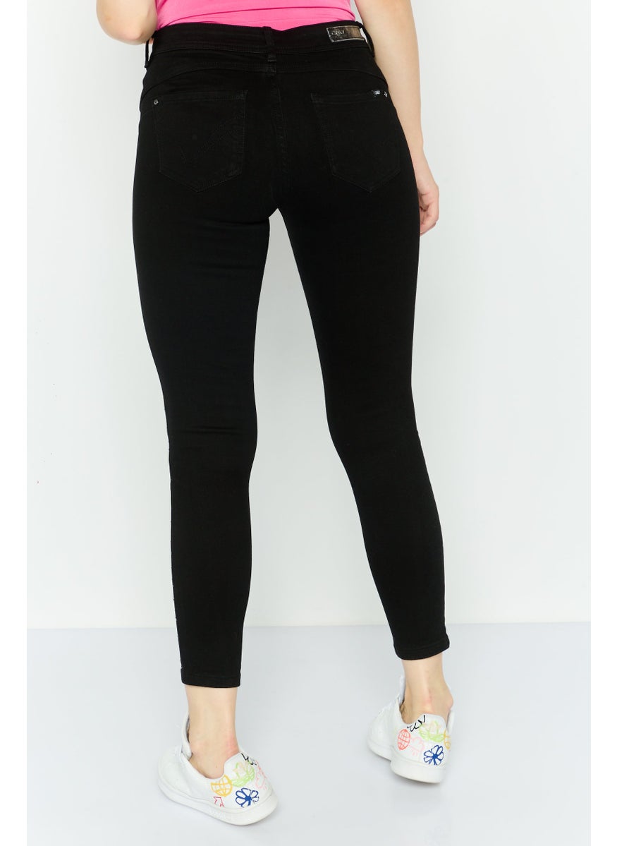 Women Skinny Fit Low Rise Slim Leg Stretchable Jeans, Black