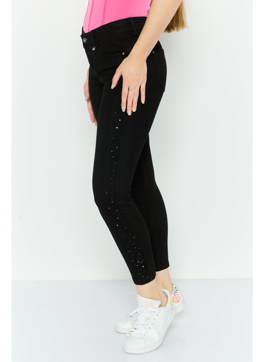 Women Skinny Fit Low Rise Slim Leg Stretchable Jeans, Black