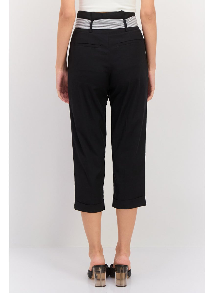 Women Regular Fit Solid Capri Pants, Black