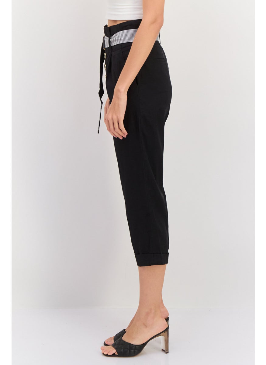 Women Regular Fit Solid Capri Pants, Black