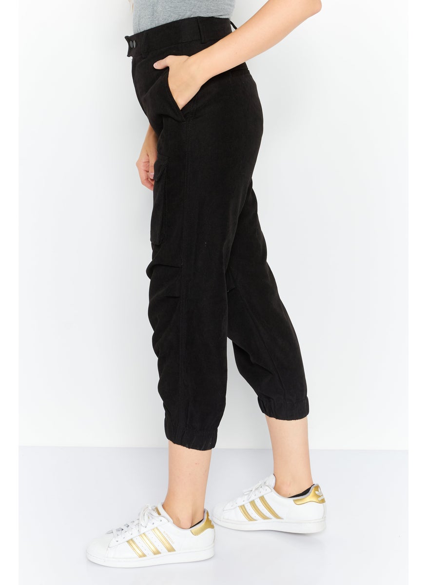 Women Straight Leg Solid Plain Jogger Pants, Black