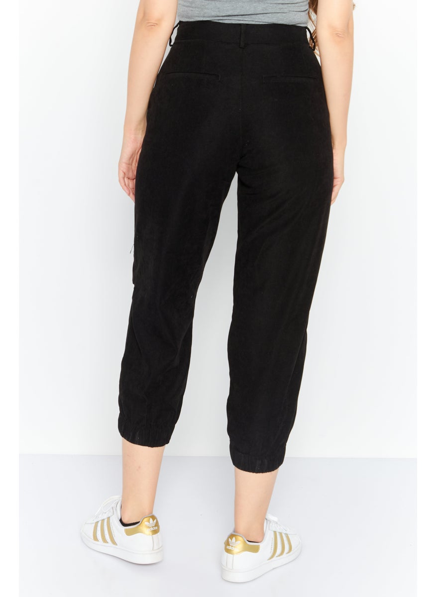 Women Straight Leg Solid Plain Jogger Pants, Black