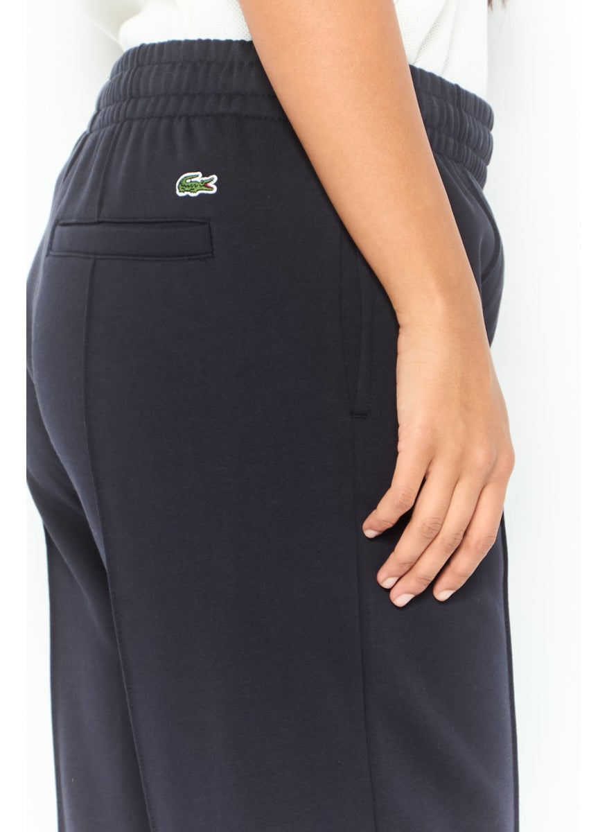 Women Regular Fit Solid Drawstring Straight Pants, Navy