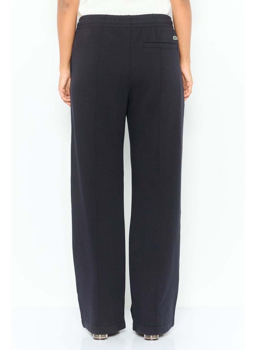 Women Regular Fit Solid Drawstring Straight Pants, Navy