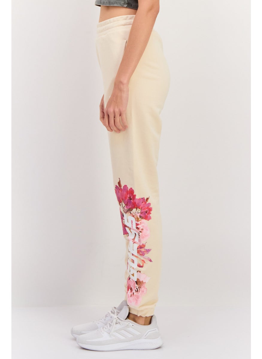 Women Regular Fit Floral Printed Sweatpants, Beige Combo