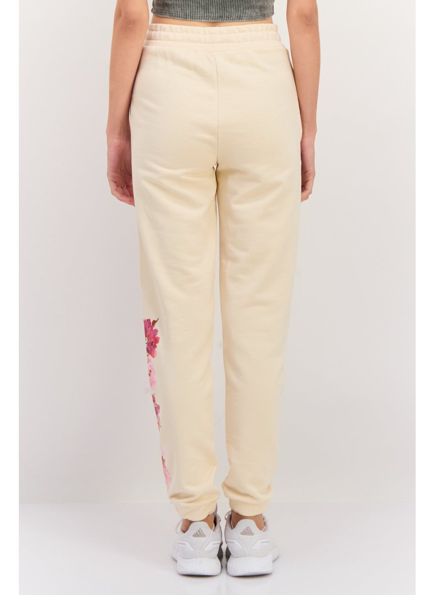Women Regular Fit Floral Printed Sweatpants, Beige Combo