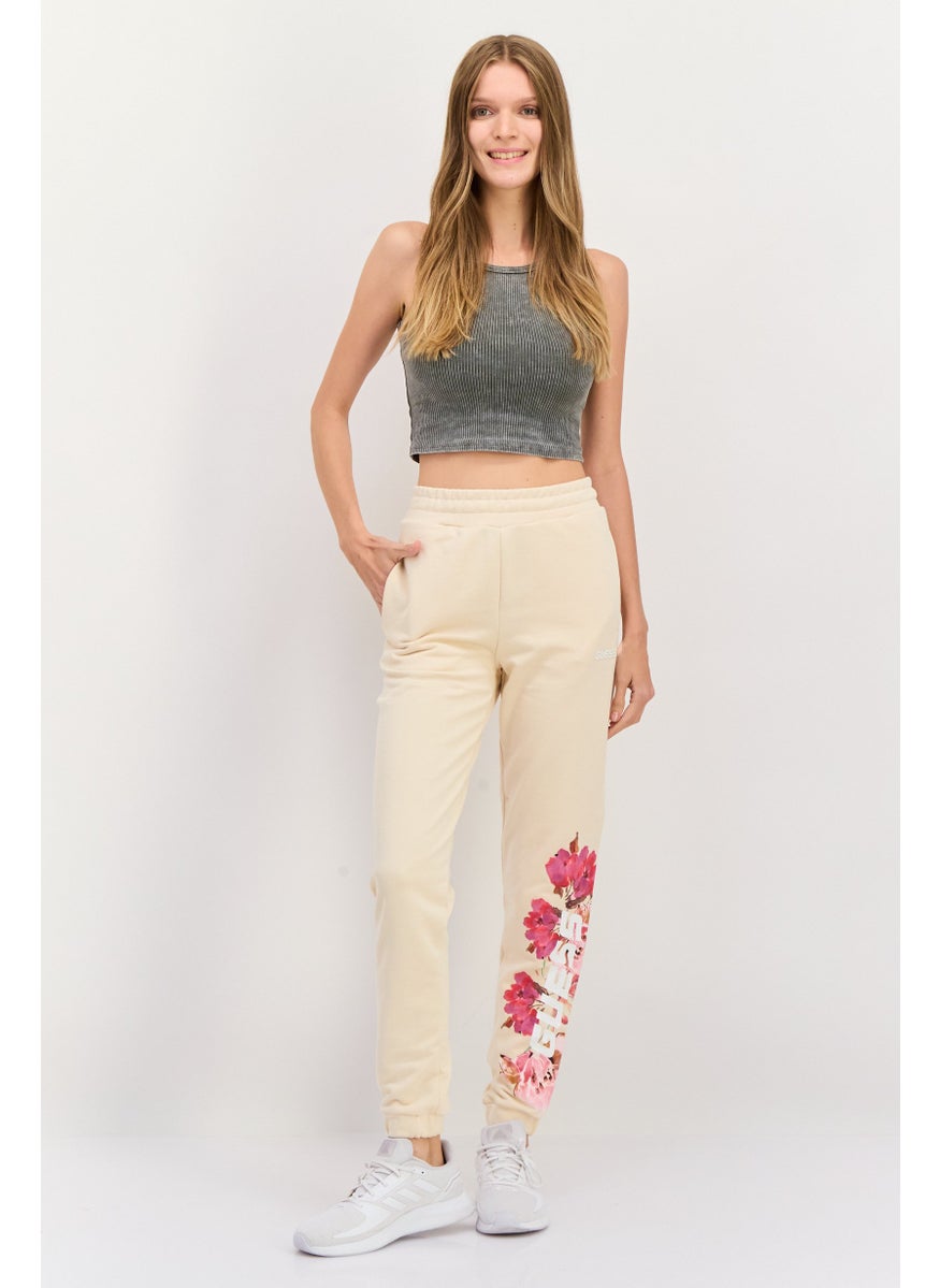 Women Regular Fit Floral Printed Sweatpants, Beige Combo