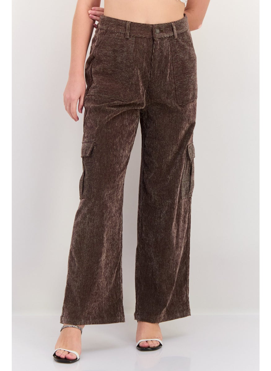 Women Regular Fit  Corduroy Cargo Pants, Brown