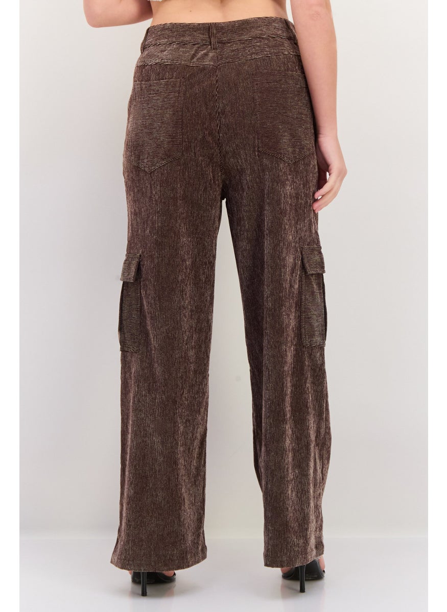 Women Regular Fit  Corduroy Cargo Pants, Brown