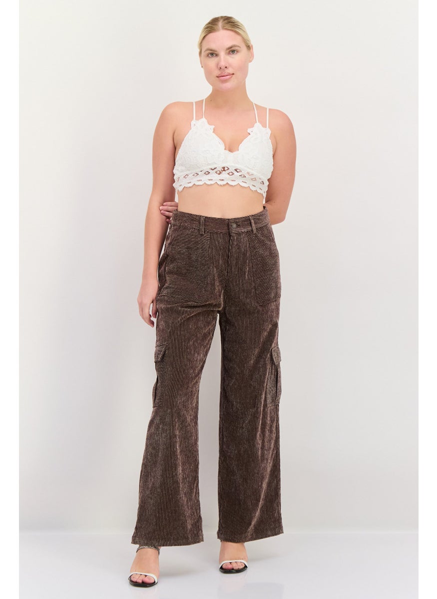 Women Regular Fit  Corduroy Cargo Pants, Brown