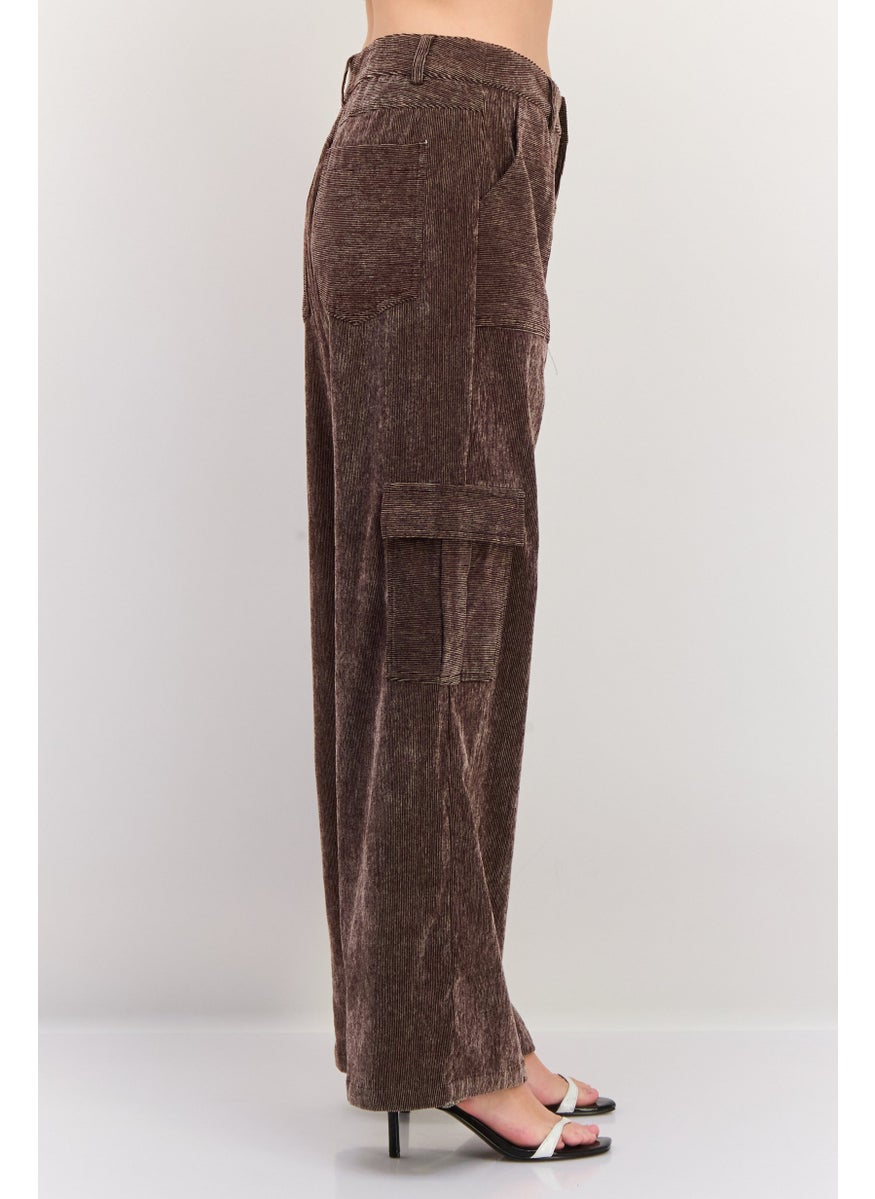 Women Regular Fit  Corduroy Cargo Pants, Brown