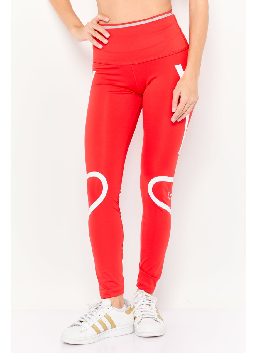 Women Tight Fit Pull On Training Leggings, Red