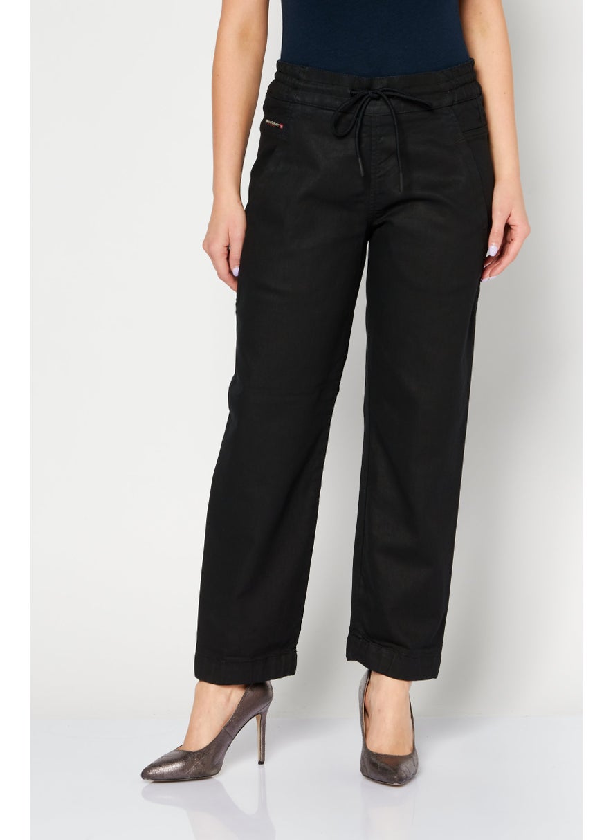 Women Regular Fit Plain Straight Leg Pants, Black
