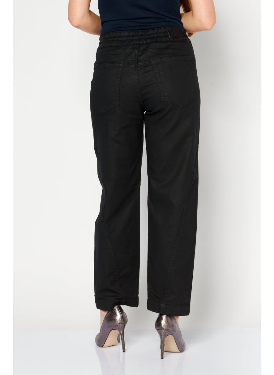 Women Regular Fit Plain Straight Leg Pants, Black