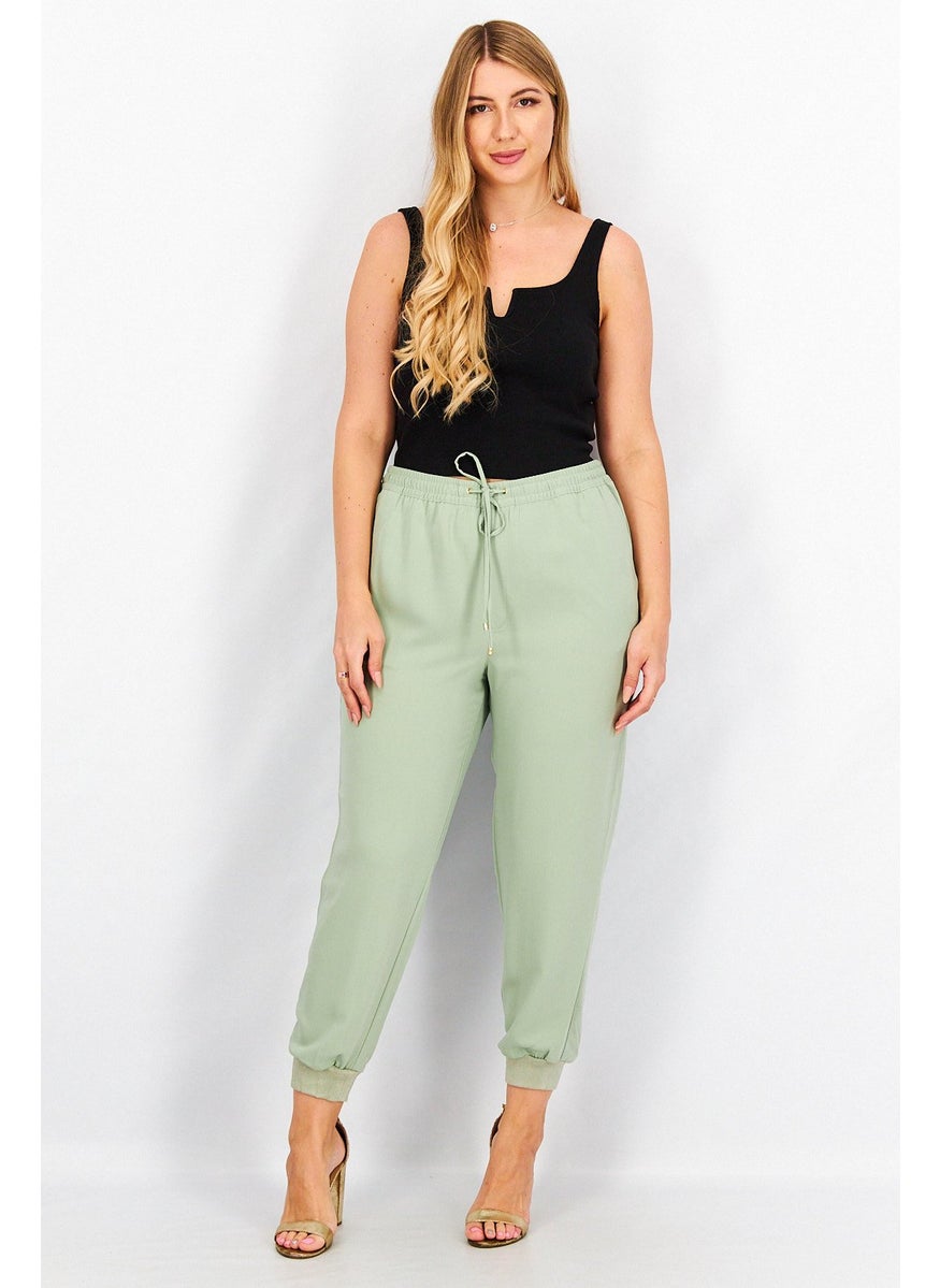 Women Regular Fit Drawstring Pull On Pants, Green