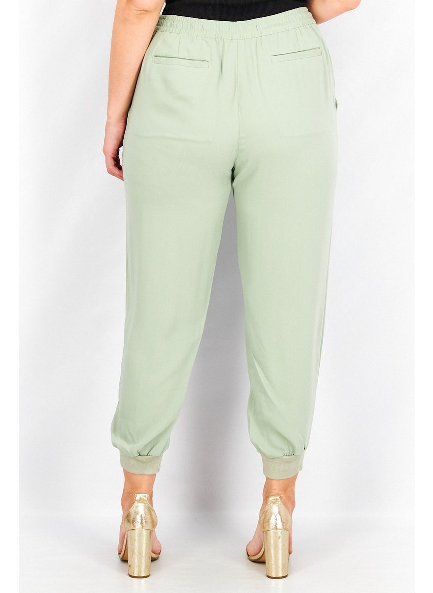 Women Regular Fit Drawstring Pull On Pants, Green