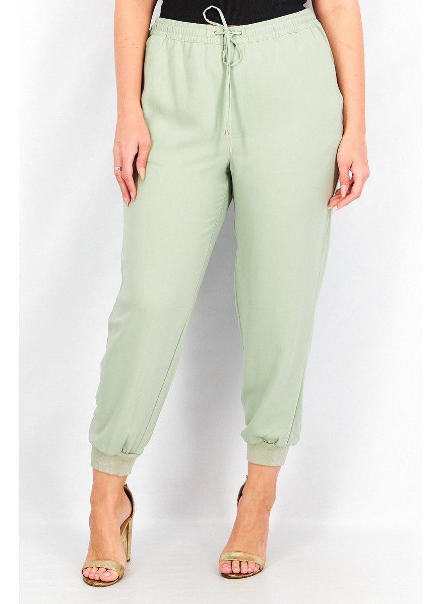 Women Regular Fit Drawstring Pull On Pants, Green