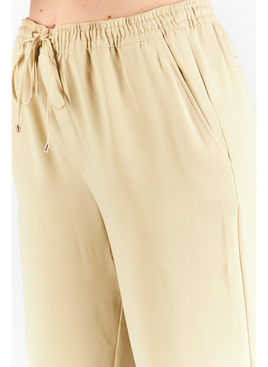Women Regular Fit Plain Drawstring Jogger Pant, Beige
