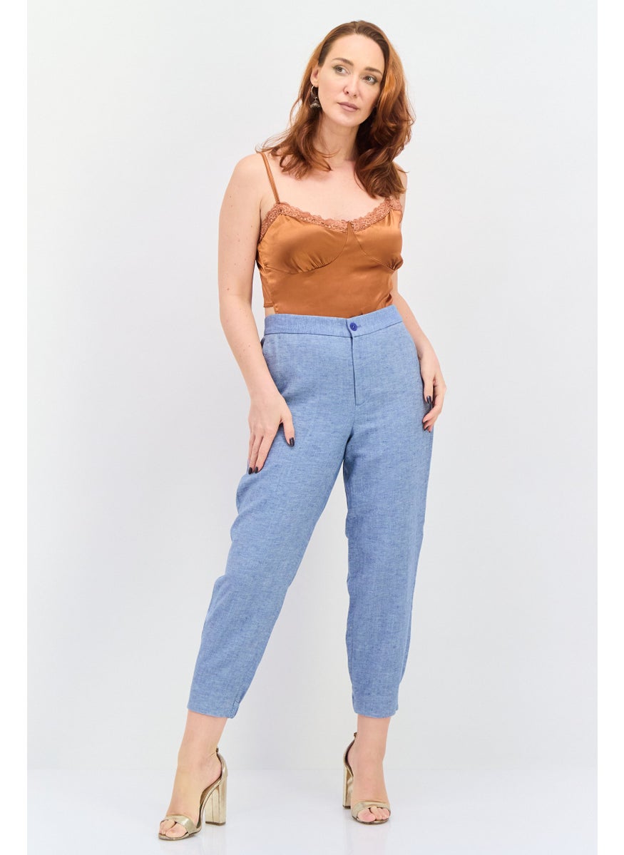 Women Regular Fit Heather Tapered Pants, Blue