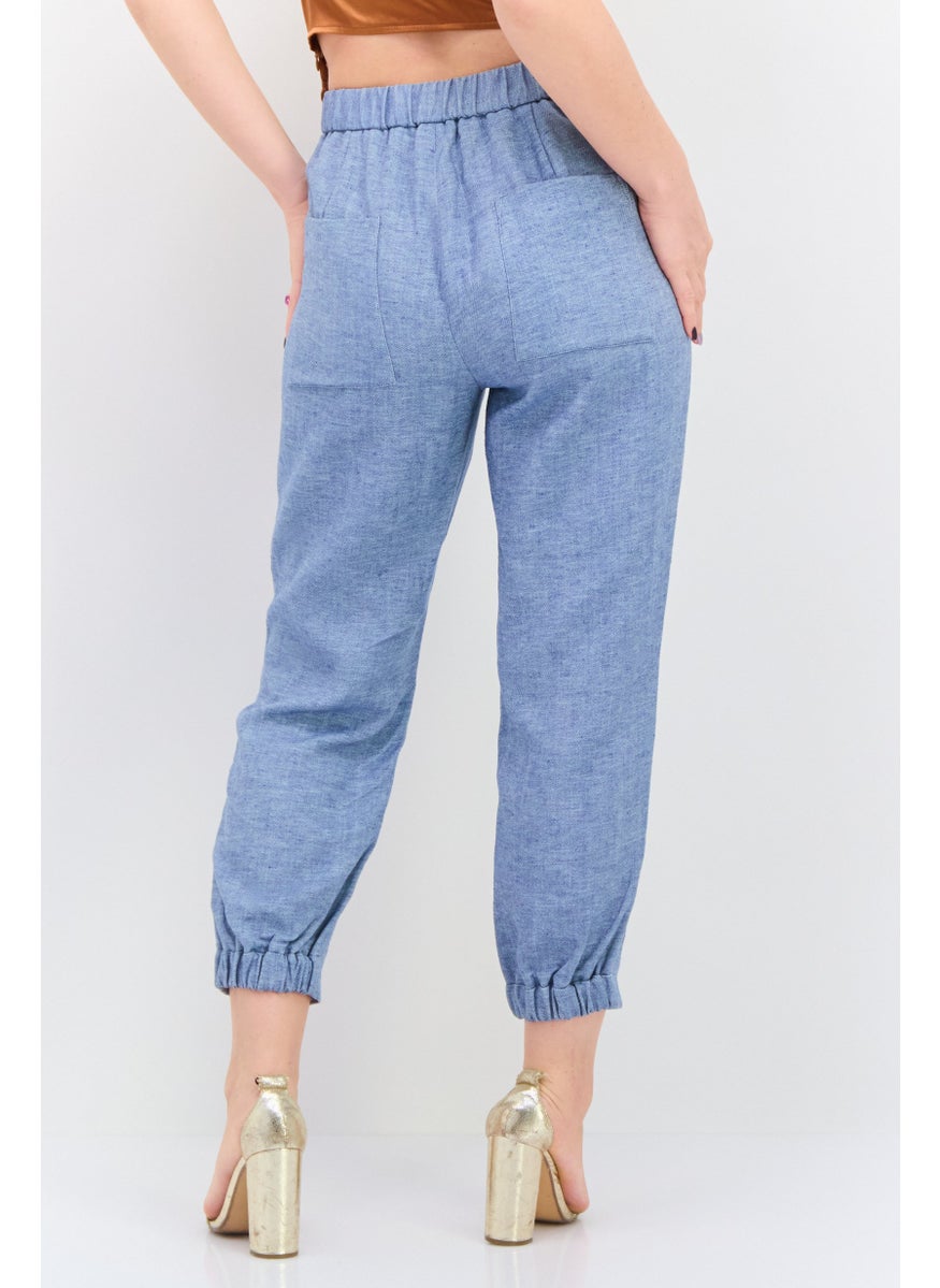 Women Regular Fit Heather Tapered Pants, Blue