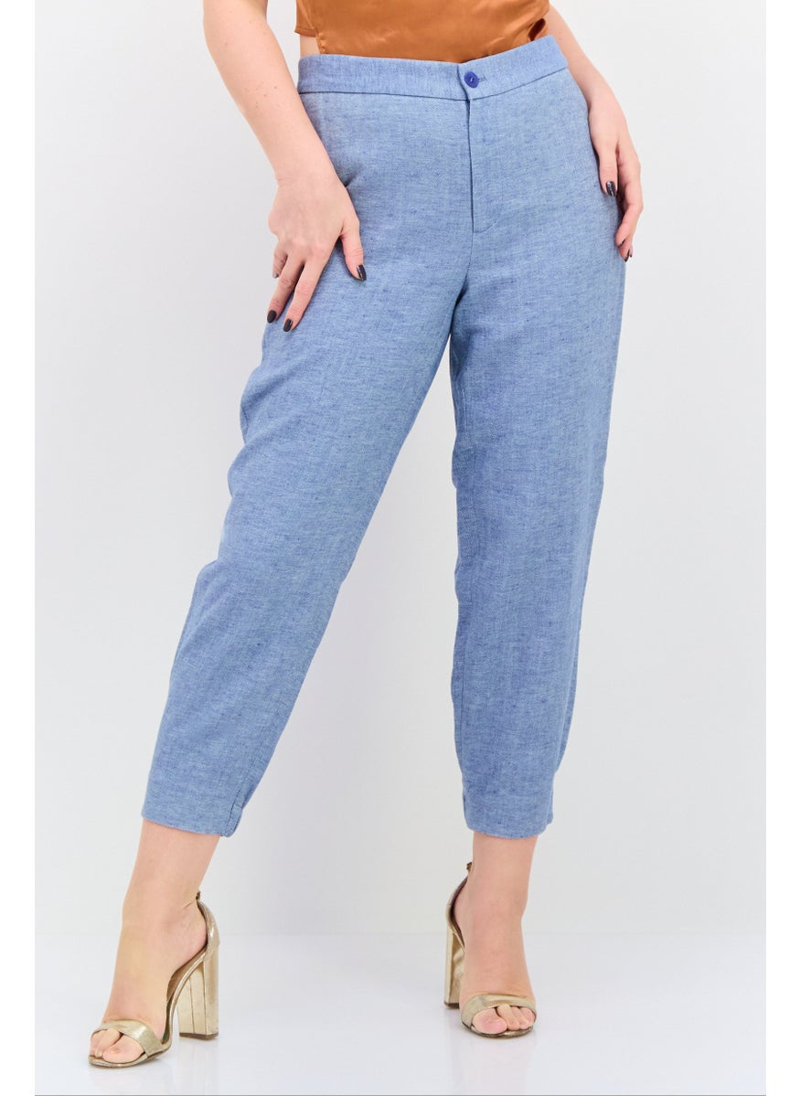Women Regular Fit Heather Tapered Pants, Blue