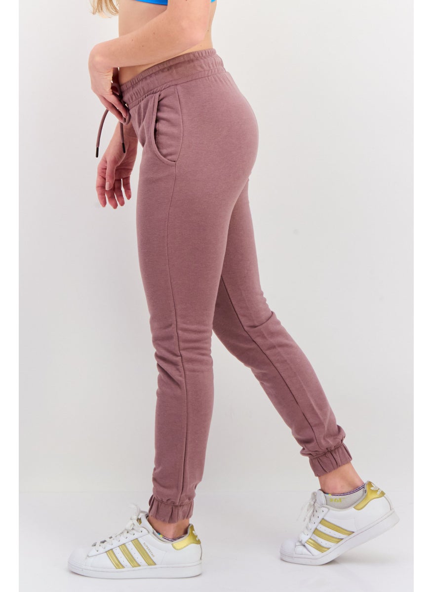 Women Sportswear Fit Embroidered Outdoor Sweatpants, Old Rose