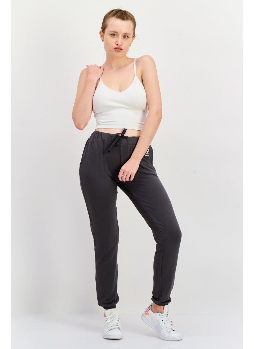 Women Regular Fit Brand Logo Jogger Pants, Grey