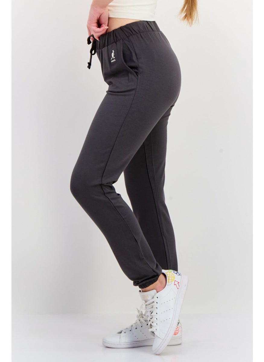Women Regular Fit Brand Logo Jogger Pants, Grey