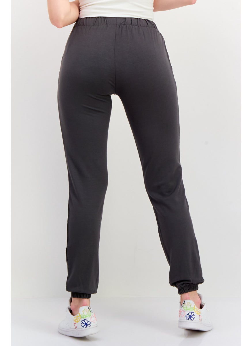 Women Regular Fit Brand Logo Jogger Pants, Grey