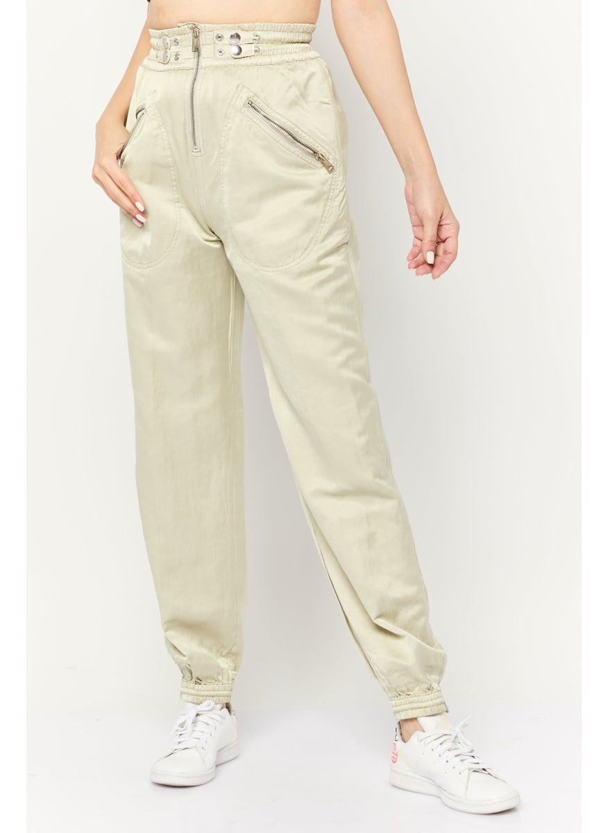 Women Regular Fit High Waist Plain Straight Leg , Light Olive