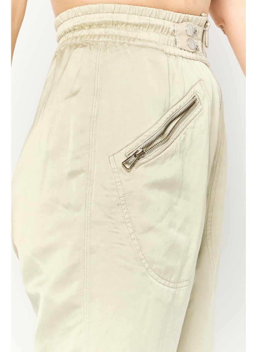 Women Regular Fit High Waist Plain Straight Leg , Light Olive