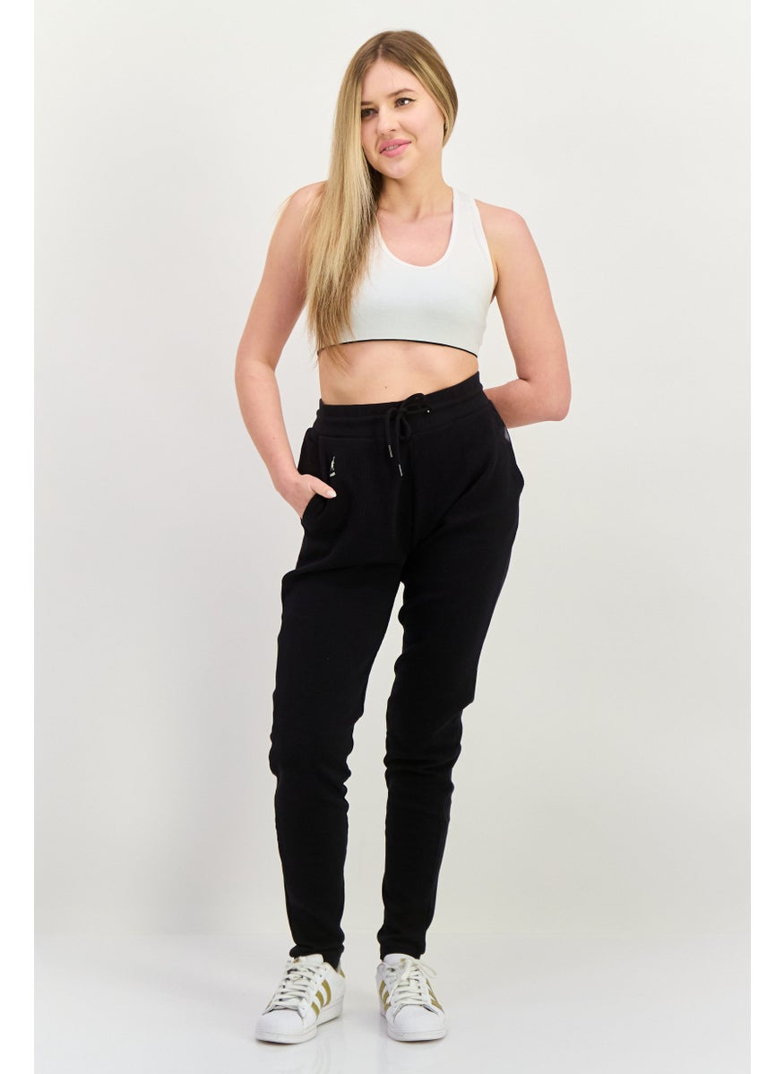 Women Regular Fit Textured Sweatpants, Black