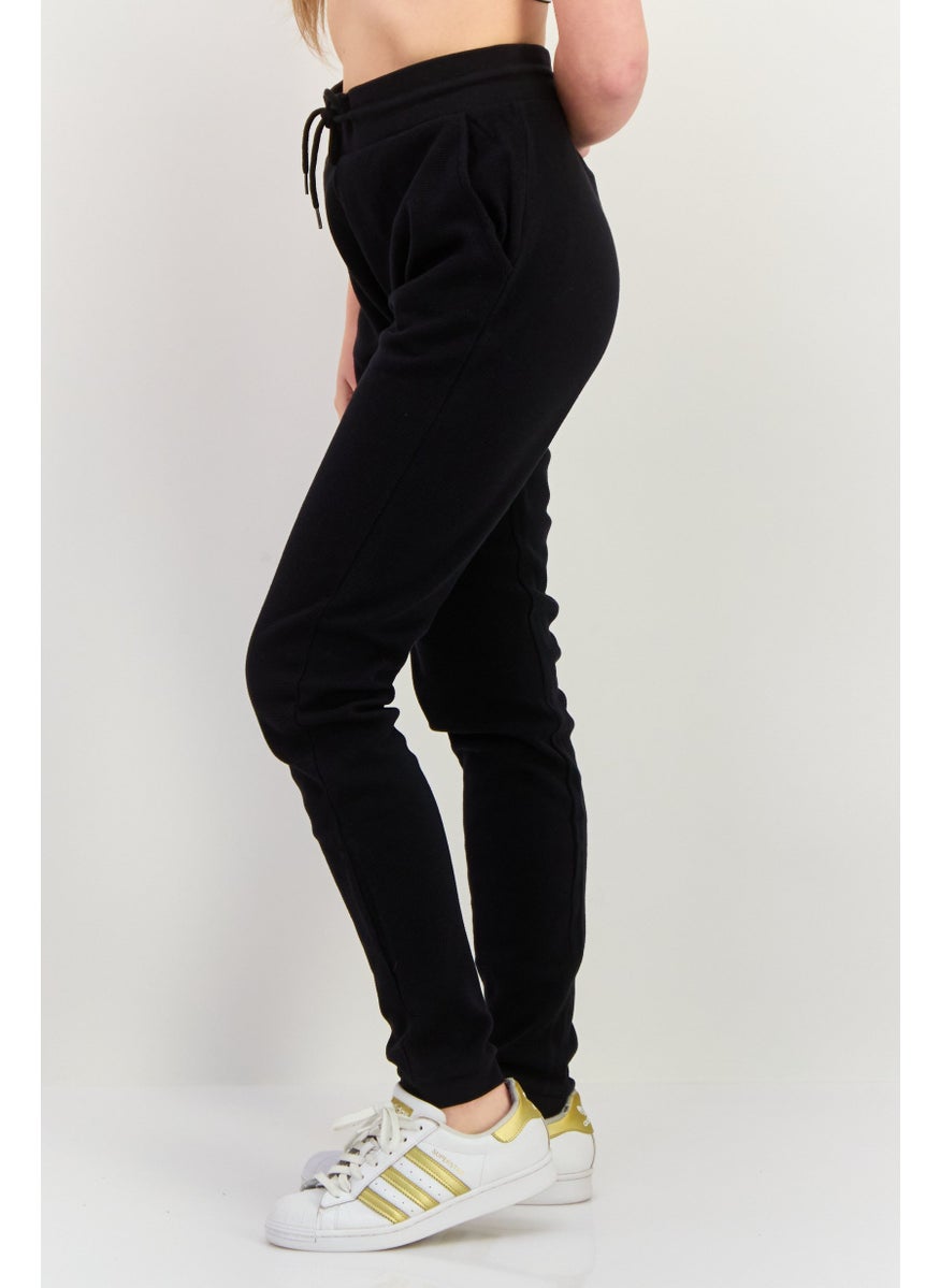 Women Regular Fit Textured Sweatpants, Black