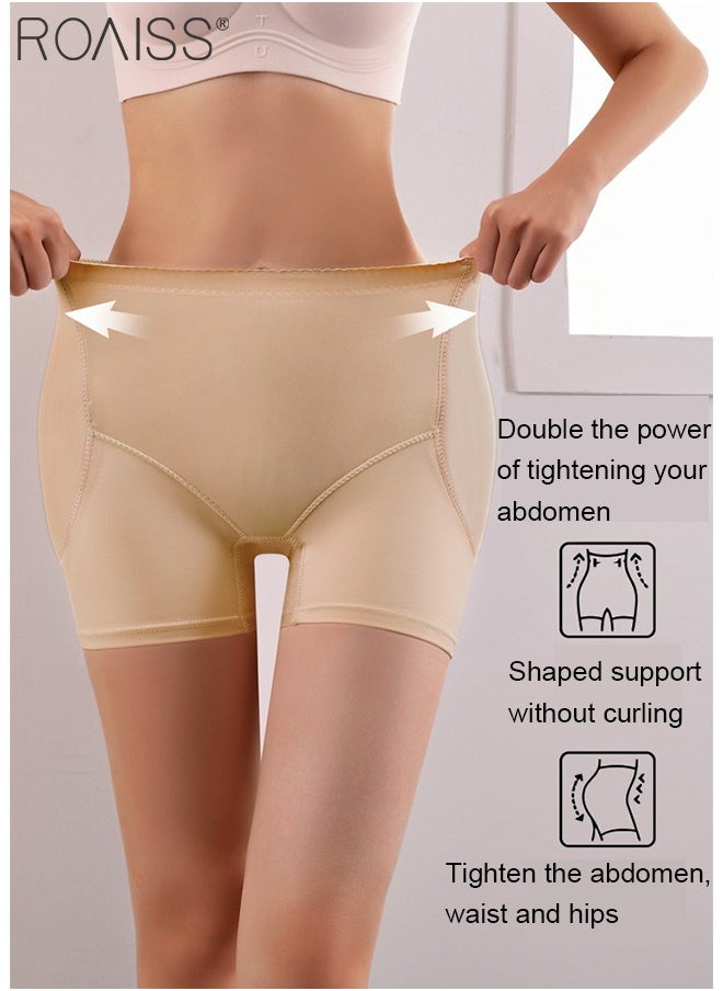 Women's Hip Enhancing Tummy Controlling Leggings Shapewear Ladies Slimming and Body Shaping Seamless Boxer Briefs Fixed Fake Hip Sponge Pads for Hip Lift Invisible Beige