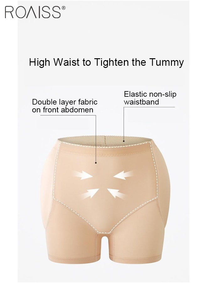 Women's Hip Enhancing Tummy Controlling Leggings Shapewear Ladies Slimming and Body Shaping Seamless Boxer Briefs Fixed Fake Hip Sponge Pads for Hip Lift Invisible Beige