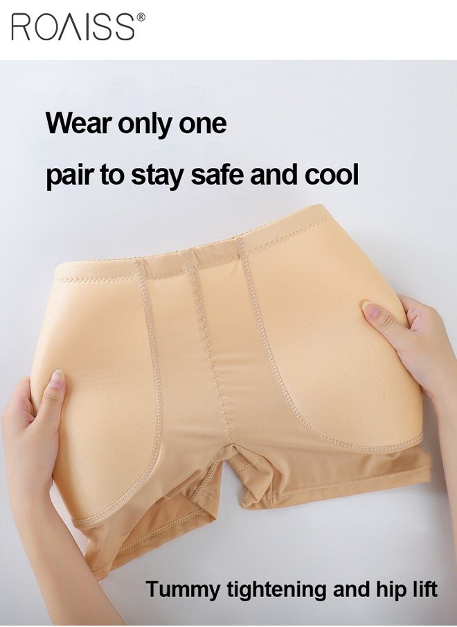 Women's Hip Enhancing Tummy Controlling Leggings Shapewear Ladies Slimming and Body Shaping Seamless Boxer Briefs Fixed Fake Hip Sponge Pads for Hip Lift Invisible Beige