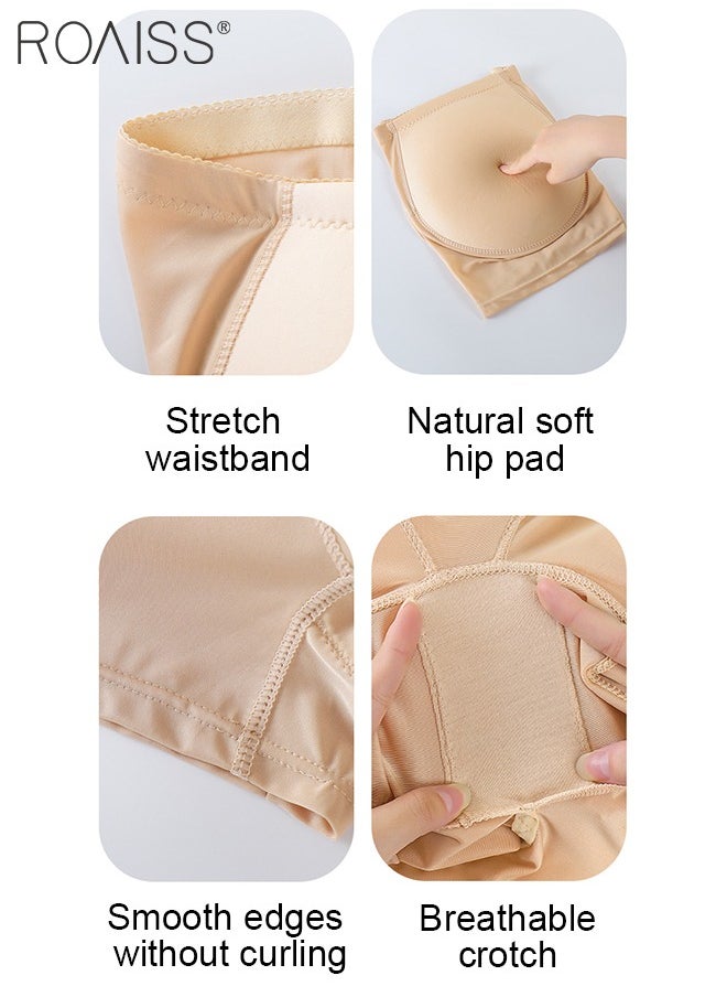 Women's Hip Enhancing Tummy Controlling Leggings Shapewear Ladies Slimming and Body Shaping Seamless Boxer Briefs Fixed Fake Hip Sponge Pads for Hip Lift Invisible Beige