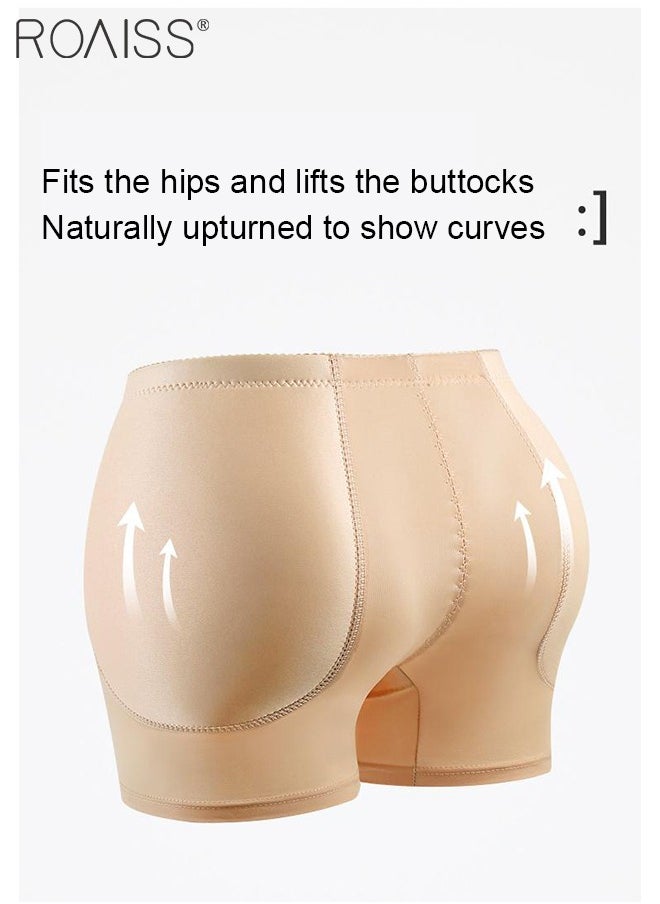Women's Hip Enhancing Tummy Controlling Leggings Shapewear Ladies Slimming and Body Shaping Seamless Boxer Briefs Fixed Fake Hip Sponge Pads for Hip Lift Invisible Beige