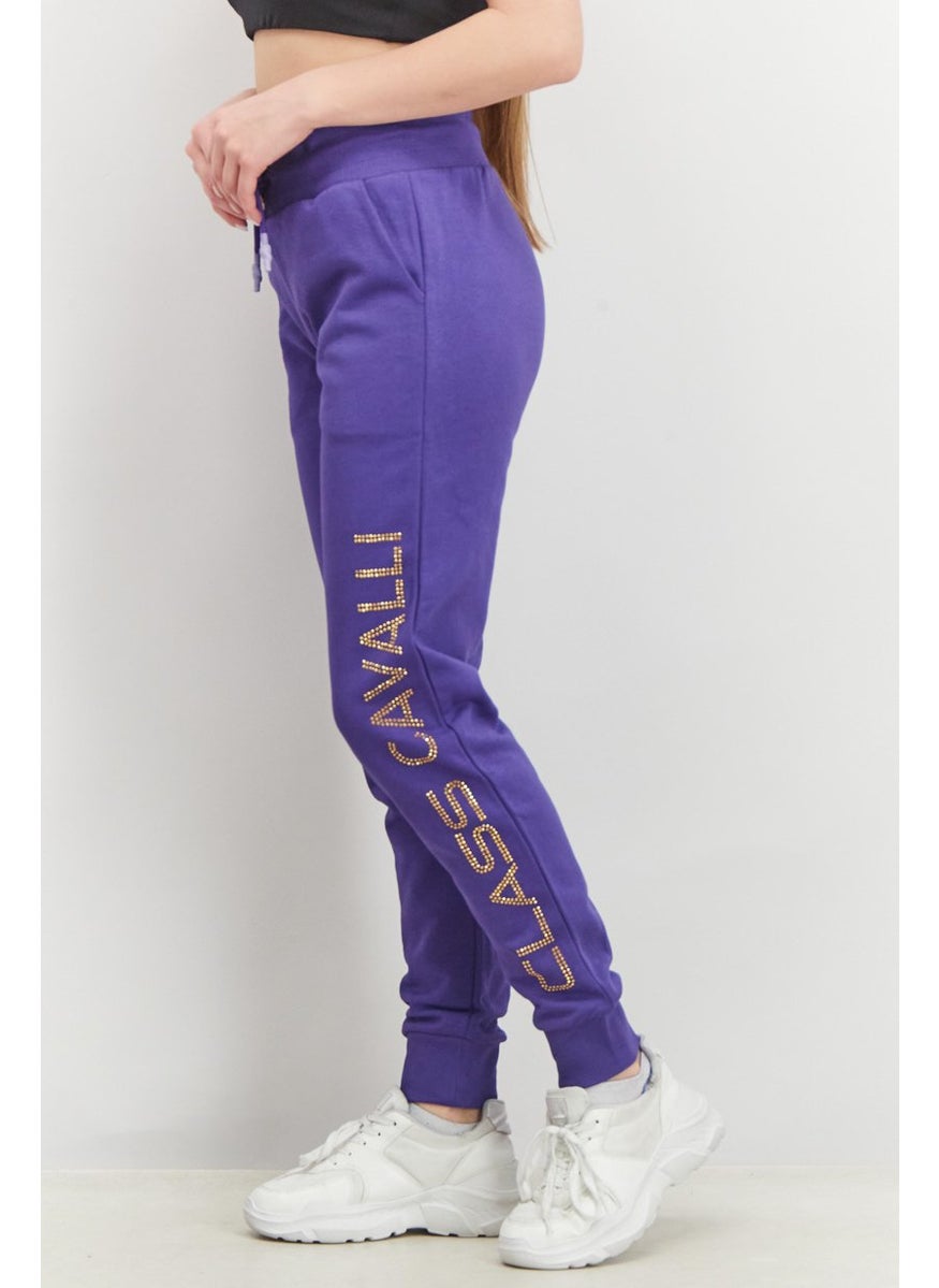 Women Regular Fit Drawstring Studded Print Pants, Violet